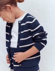 Crew Neck Knitted Jacket-College Navy/Soft Ivory Stripe / Boden Online