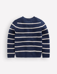 Crew Neck Knitted Jacket-College Navy/Soft Ivory Stripe / Boden Online