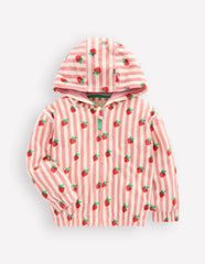 Relaxed Towelling Hoodie-Blush Strawberry Stripe / Boden On sale