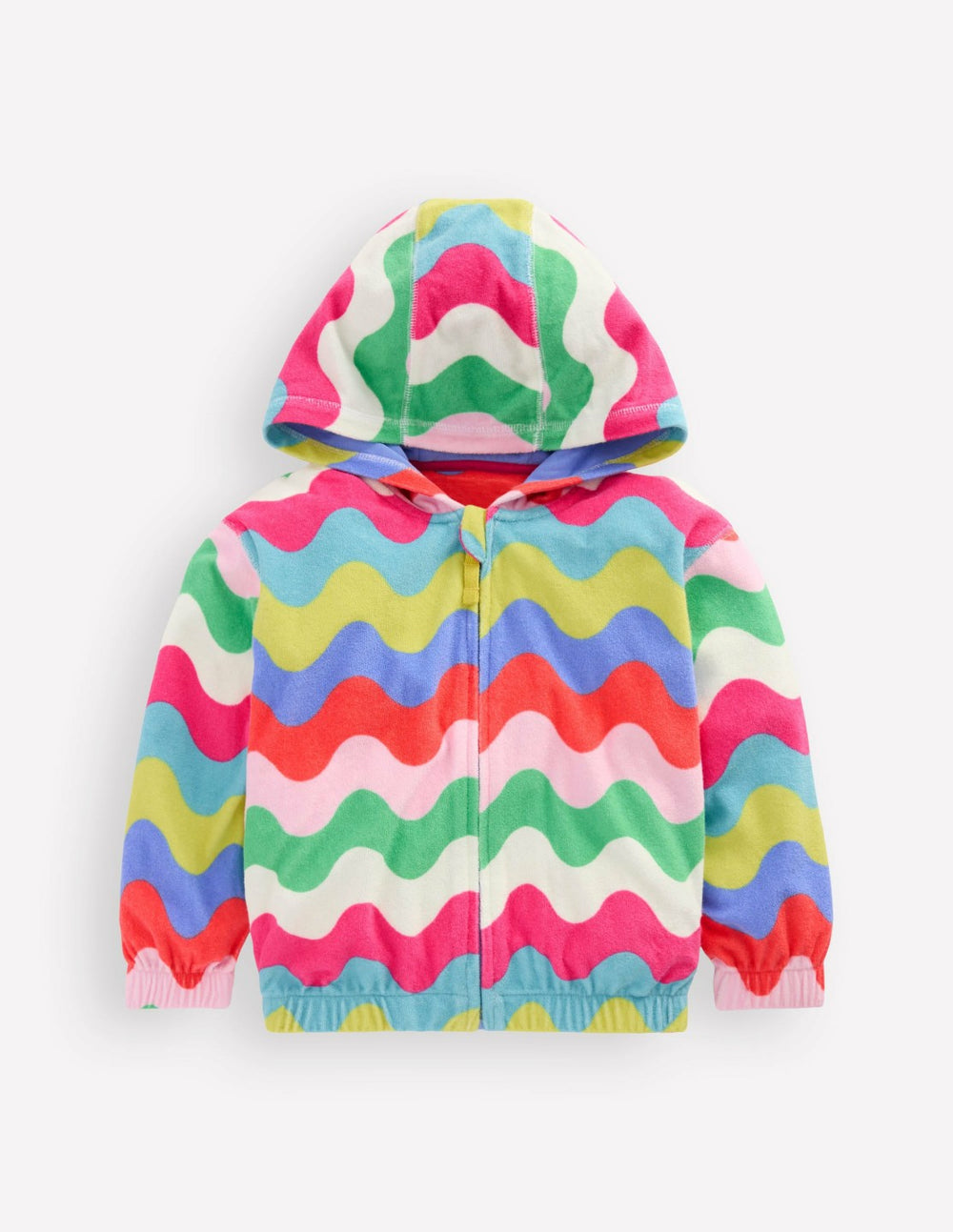 Relaxed Towelling Hoodie-Multi Wave Stripe / Boden