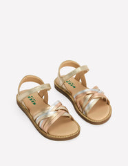 Crossed Leather Sandals-Metallic / Boden Sale