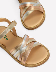 Crossed Leather Sandals-Metallic / Boden Sale