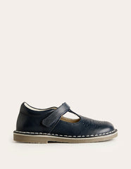 Leather T-bar Flats-Navy / Boden Outlet