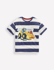 Short Sleeve Badge T-shirt-College Navy Stripe Digger / Boden