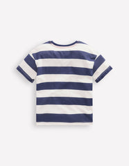 Short Sleeve Badge T-shirt-College Navy Stripe Digger / Boden