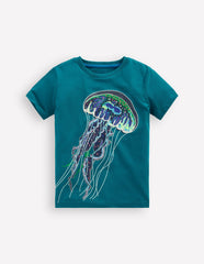 Glow-In-The-Dark T-shirt-Deep Sea Blue Jelly Fish / Boden us