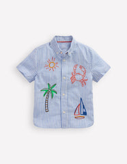 Embroidered Short Sleeve Shirt-Sea Side Embroidery / Boden us