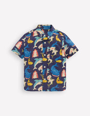 Cotton Linen Shirt-College Navy Multi Sharks / Boden On sale