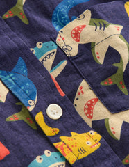 Cotton Linen Shirt-College Navy Multi Sharks / Boden On sale
