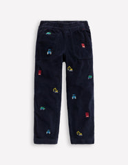 Pull-on Cord Pants-Construction Embroidery / Boden