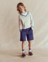 V-neck Cable Sweater-Ivory / Boden