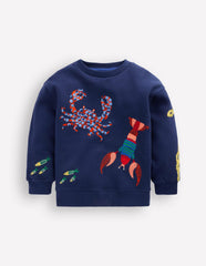 Embroidered Sweatshirt-College Navy Seacreatures / Boden Outlet