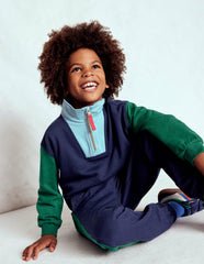 Half-Zip Sweatshirt-Medieval blue Colourblock / Boden Online