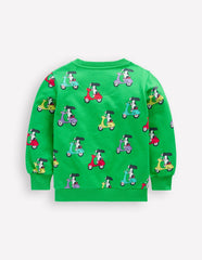 Printed Sweatshirt-Sapling Green Puppy Scooter / Boden Sale