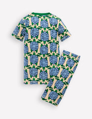 Snug Short John Pajamas-Calico White Turtles / Boden