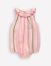 Double Cloth Bubble Romper-Chalk Pink Multi Ric Rac / Boden Discount