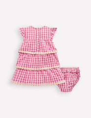 Tiered Woven Dress-Pink Gingham Daisies / Boden On sale