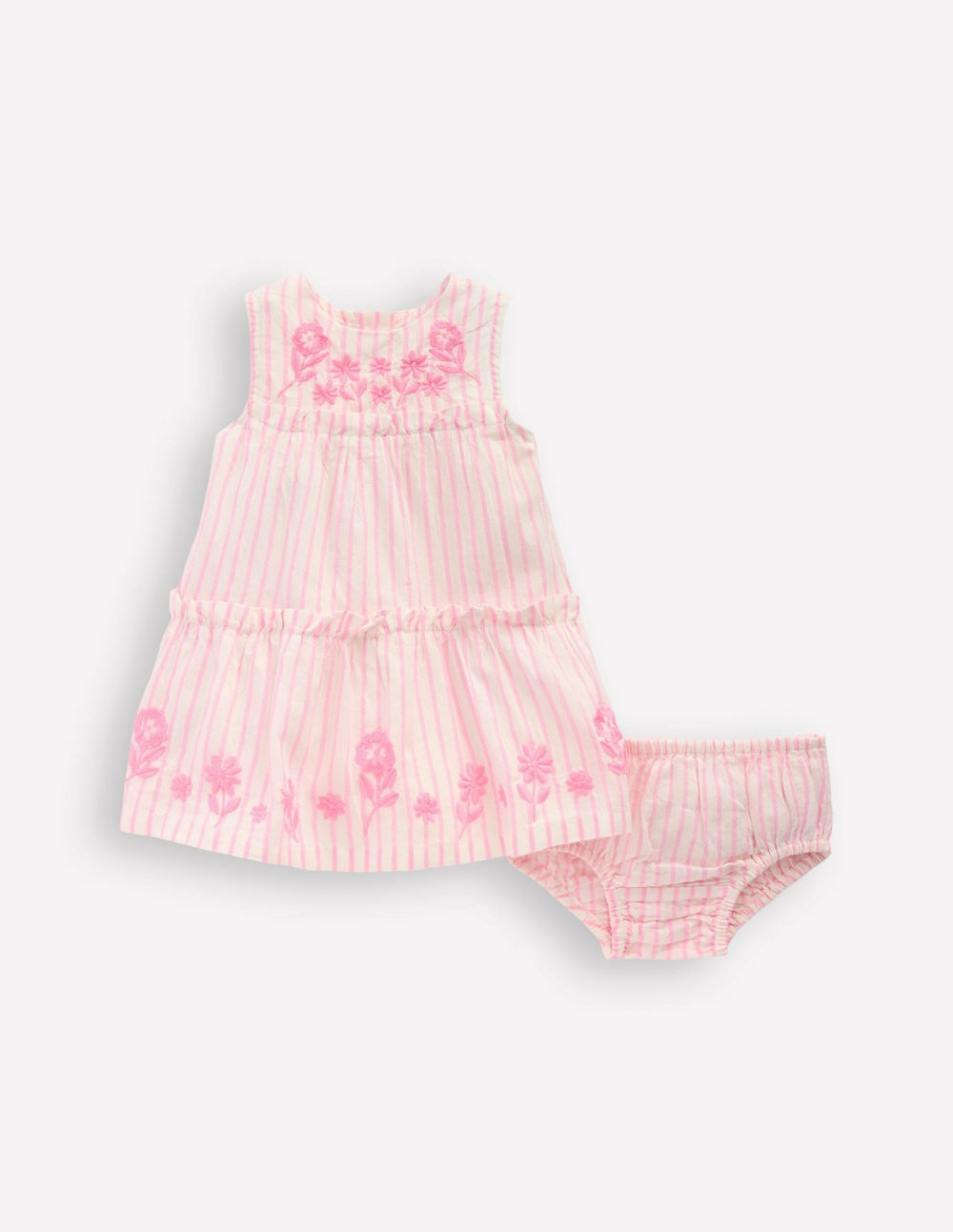 Tiered Ruffle Dress-Pink Embroidered Stripe / Boden