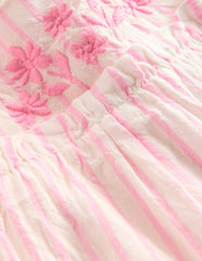 Tiered Ruffle Dress-Pink Embroidered Stripe / Boden