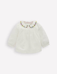 Embroidered Collar Woven Top-Soft Ivory Embroidery / Boden Sale