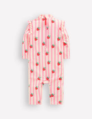 Girls Sun Safe Surfsuit-Pink Strawberry Stripe / Boden Outlet