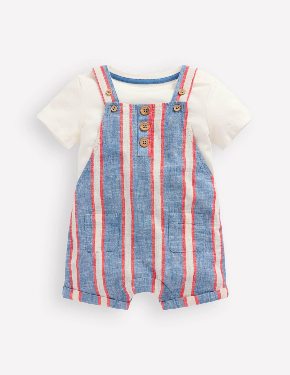 Short Woven Overalls Set-Blue and Red Stripe / Boden On sale