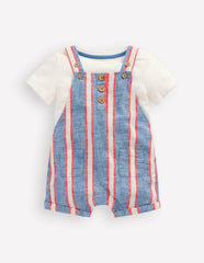 Short Woven Overalls Set-Blue and Red Stripe / Boden On sale