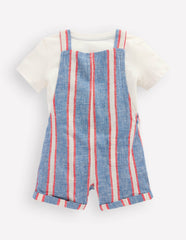 Short Woven Overalls Set-Blue and Red Stripe / Boden On sale