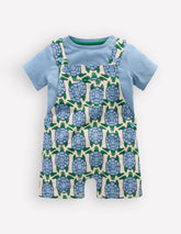 Jersey Short Dungaree Set-Blue Geo Turtles / Boden