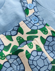Jersey Short Dungaree Set-Blue Geo Turtles / Boden