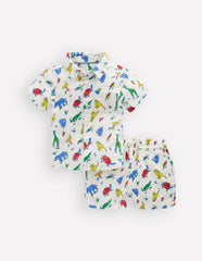 Woven Shirt Play Set-Ivory Multi Jungle Animals / Boden Sale