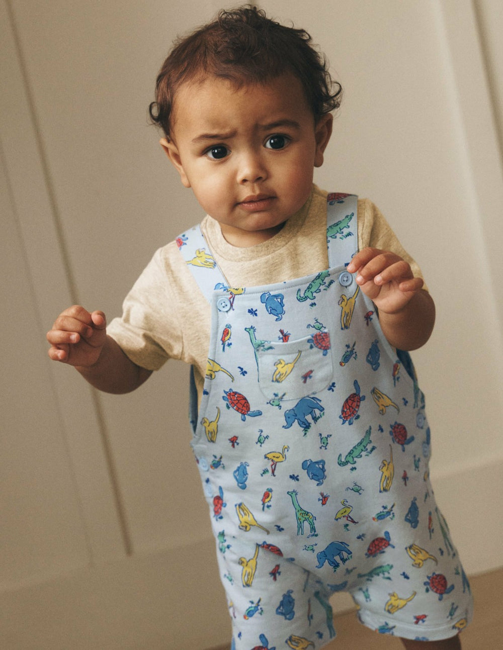 Jersey Short Dungaree Set-Blue Multi Jungle Animals / Boden Outlet