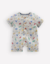 Short Sleeve Jersey Romper-Grey Marl Jungle Animals / Boden Sale