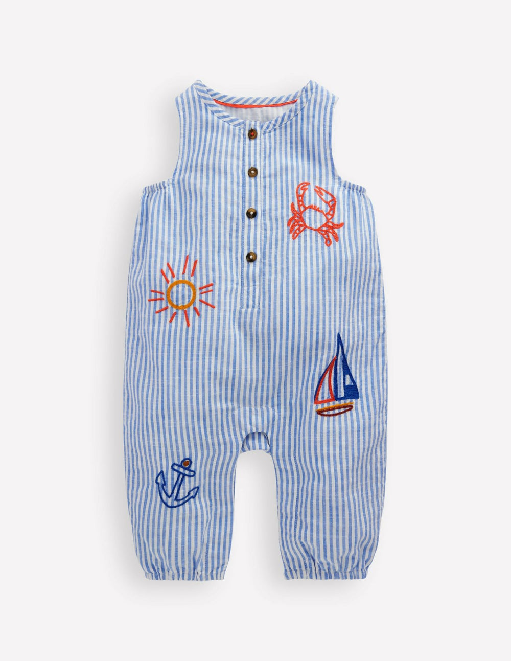 Button Down Romper-Glacier Blue Ocean Embroidery / Boden us
