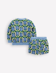 Printed Towelling Play Set-Blue Geo Turtles / Boden Sale