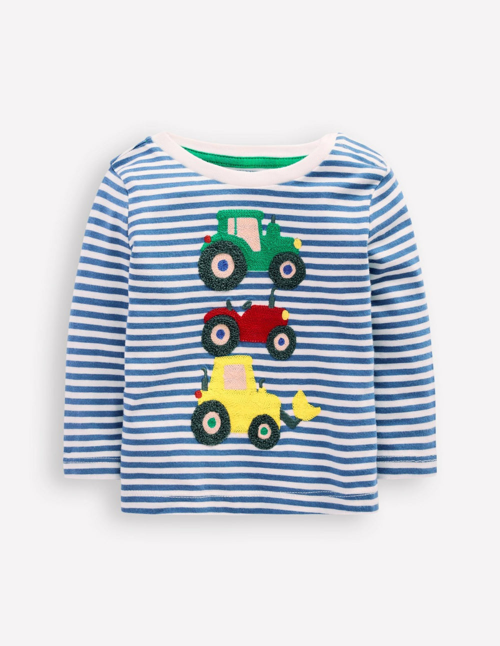 Long Sleeve Appliqué T-Shirt-Blue Stripe Tractors / Boden us
