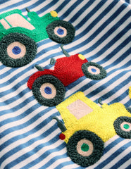 Long Sleeve Appliqué T-Shirt-Blue Stripe Tractors / Boden us