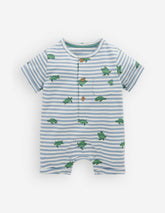 Short Sleeve Jersey Romper-Blue Stripe Baby Turtles / Boden Outlet