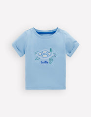 Short Sleeve Logo T-shirt-Blue Turtle Chain Stitch / Boden us