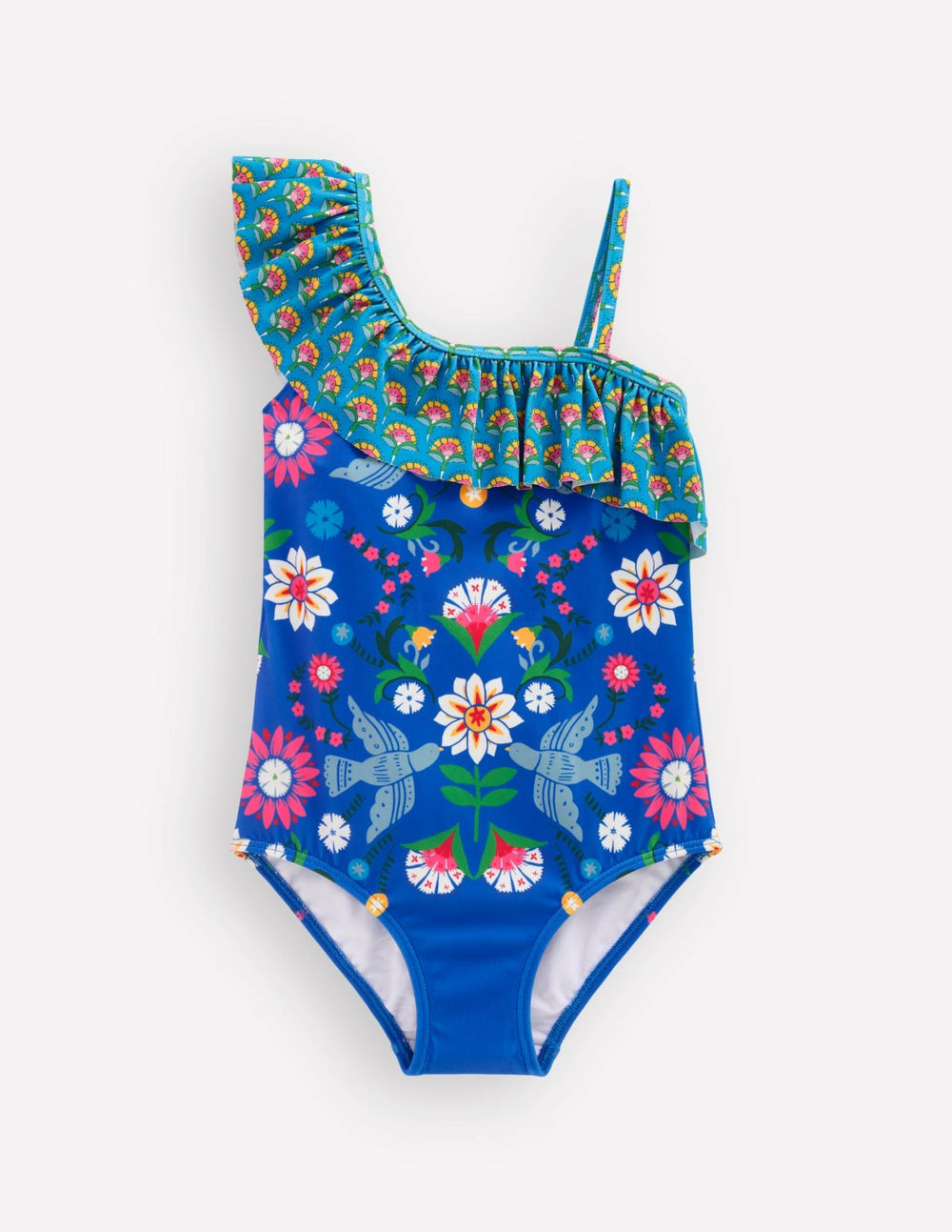 Lila One Shoulder Swimsuit-Kingfisher Blue Bird Floral / Boden us