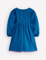 Embroidered Woven Dress-Kingfisher Blue / Boden