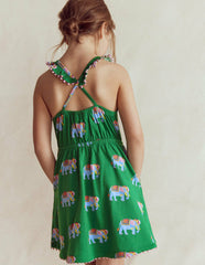 Ruffle Neck Trim Dress-Highland Green Elephants / Boden Online