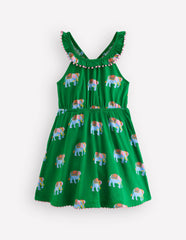 Ruffle Neck Trim Dress-Highland Green Elephants / Boden Online