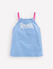 Plaited Strap Embroidered Tank-Forget Me Not Blue / Boden Outlet