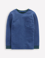 Cosy Mid-weight T-shirt-Denim Blue/ Emerald Night / Boden