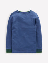 Cosy Mid-weight T-shirt-Denim Blue/ Emerald Night / Boden