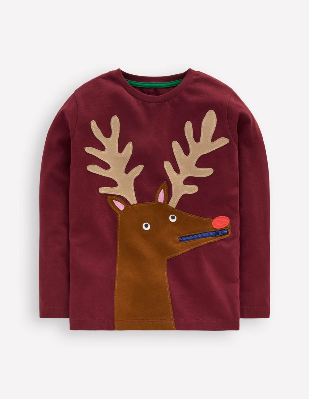 Zip Detail Appliqué T-shirt-Port Reindeer / Boden Sale
