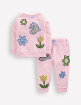 Appliqué Sweatshirt Set-Pink Floral Patchwork / Boden Discount