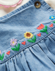 Embroidered Pinny Dress Set-Chambray Floral Embroidery / Boden Outlet