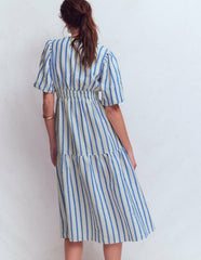 Irene Linen Midi Dress-Blue Stripe / Boden Discount